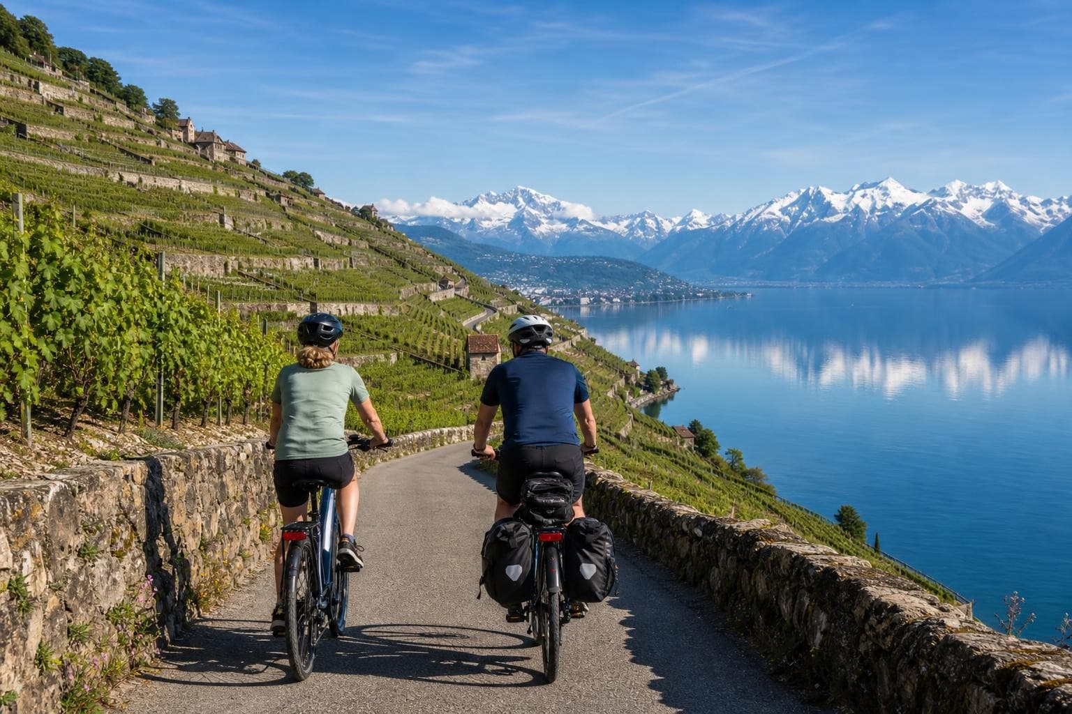 E-Bike-Reise von Lausanne nach Montreux — Lavaux Weinberg & Mont-Blanc-Panorama